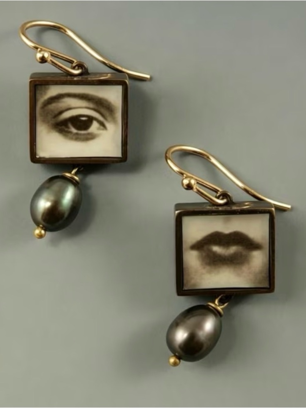 Earrings Faux Pearl Gothic Print